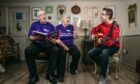Choirmaster Bryan Marshall, right, and choir members  Kevin and Christine Moran enjoy an acoustic singalong last week after filming their performance of Caledonia on Scotland’s People 2021.