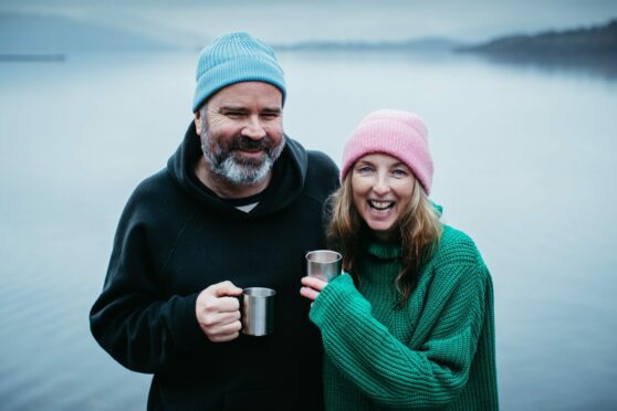 Greg Hemphill and Julie Wilson-Nimmo wild swimming on Loch Lomond, near Balloch.