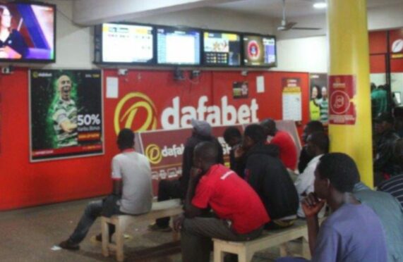 A Dafabet betting shop in Kawangware, Nairobi which features a poster of ex-Celtic captain Scott Brown