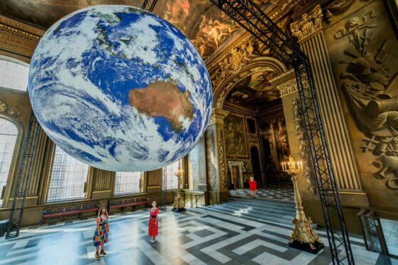 Gaia, by Luke Jerram, in the Old Royal Naval College, Greenwich, in 2020.