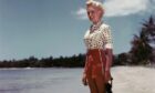 Castaway Deborah Kerr on Hawaiian island of Oahu filming From Here To Eternity, 1953