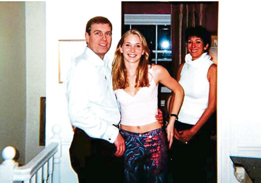 The Duke, Virginia Roberts Giuffre and Ghislaine Maxwell in London in 2001