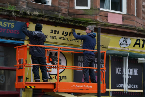 Set construction in the Trongate area of Glasgow (Pic: Andrew Milligan/PA Wire)