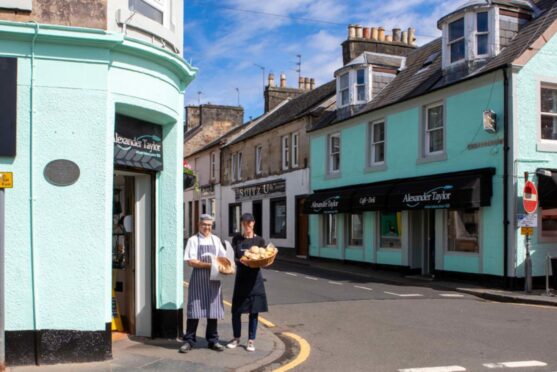 Barry and Claire Taylor Taylor outside their bakery in Strathaven, the oldest in the country