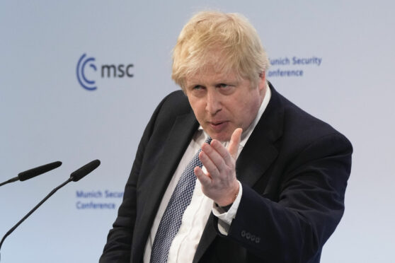 Prime Minister Boris Johnson speaks during the Munich Security Conference in Germany