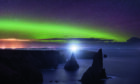 Duncansby Head near John O’Groats is lit by the aurora borealis