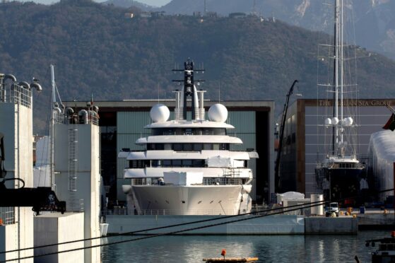 Superyacht Scheherazade in port in Tuscany.