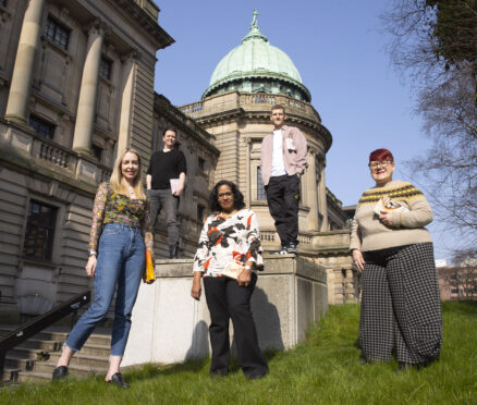Claire Alexander, Kenny Boyle, Leela Soma, Nathan Evans and Louise Welsh (left to right) during the Aye Write Book Festival Launch at the Mitchell Library,