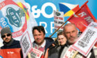 P&O staff protest outside the firm’s office in Dover.