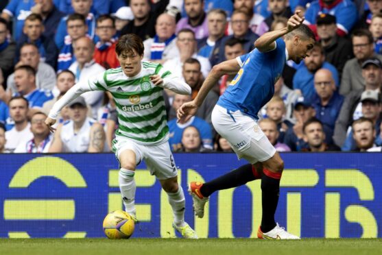 Kyogo turns Rangers’ Leon Balogun on his Old Firm debut last August