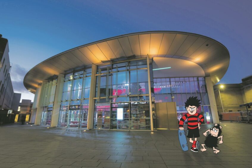 Perth Concert Hall with Beano characters - image in the article about family trips in Scotland