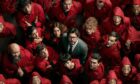 Robbers led by Alvaro Morte as The Professor, centre, who target the Bank of Spain in Netflix’s Money Heist