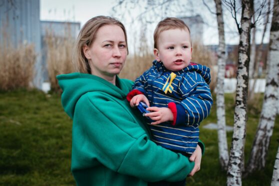 Ukrainian mother Oksana Chub with her son Oleksii, two, safe in Glasgow having fled Bucha, where Russians are accused of committing atrocities against civilians.