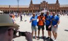 Rangers fans in the Plaza de Espana in Seville