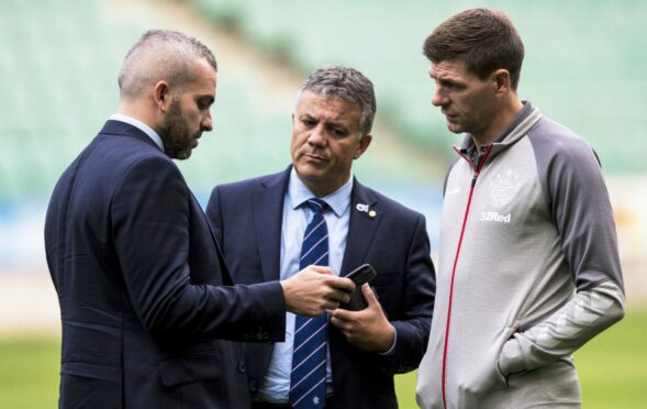 Mark Allen (centre) with Andy Scoulding and Steven Gerrard 
during their time together at Rangers