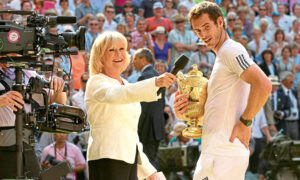 Sue Barker and Andy Murray at Wimbledon.