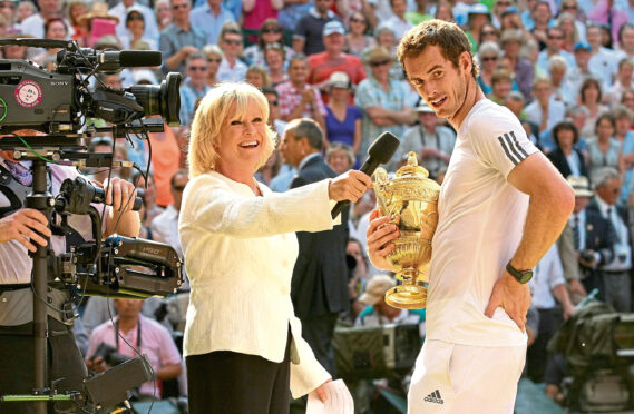 Sue Barker and Andy Murray at Wimbledon.