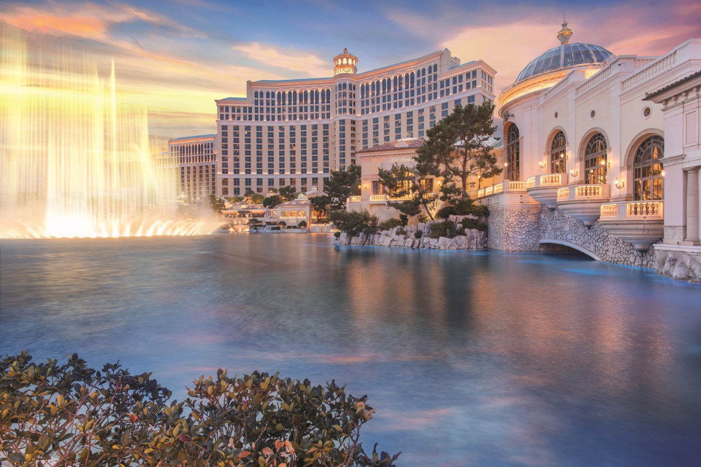 The Bellagio hotel with its dancing fountains on the Las Vegas Strip