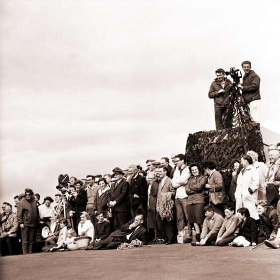A crowd watching Arnold Palmer at Muirfield, 1966.