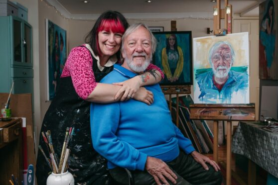 Kelly McNeill with her father, Jim Reynolds, in her studio in Dunfermline last month where she is painting his portrait (Pic: Andrew Cawley)