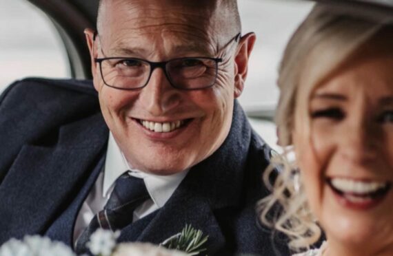 Mary Docherty with husband Jim on their big day in Glasgow last August