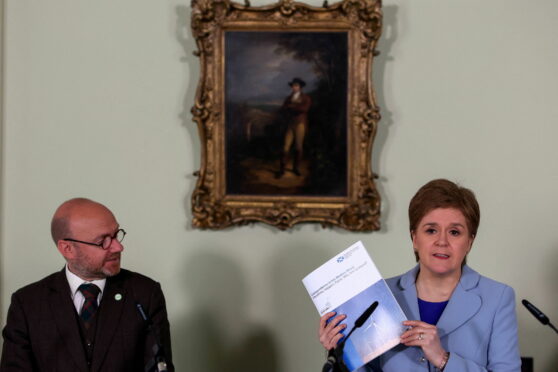 Patrick Harvie and Nicola Sturgeon speaking at a press conference in Bute House at the launch of new paper on Scottish independence