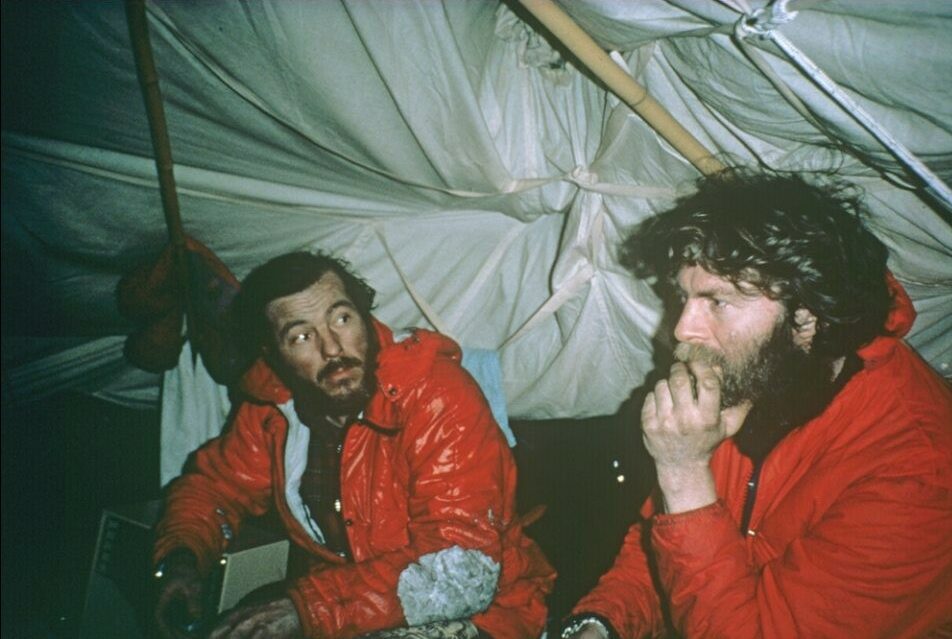 Sir Ranulph Fiennes in a tent with another man 