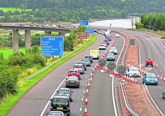 Roadworks at Friarton Bridge by Perth causing major traffic queues.