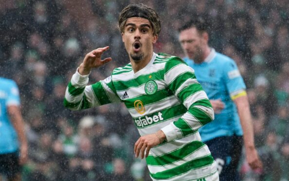 Jota reacts after having a goal disallowed for offside during a match against Dundee at Celtic Park last season