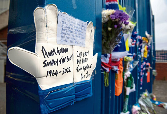 Tributes at Ibrox yesterday to Andy Goram