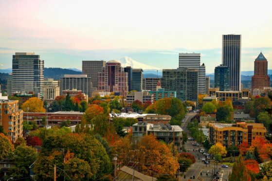 The skyline of downtown Portland, Oregon.