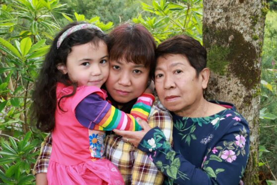 Sitsatree Khot-Asa Campbell with her daughter Marissa and mum Sumittra at home in Fort William