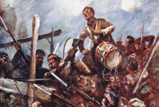 A 1917 painting by Howard K Elcock depicts Ritchie in action in The Battle Of The Somme, drumming the charge
