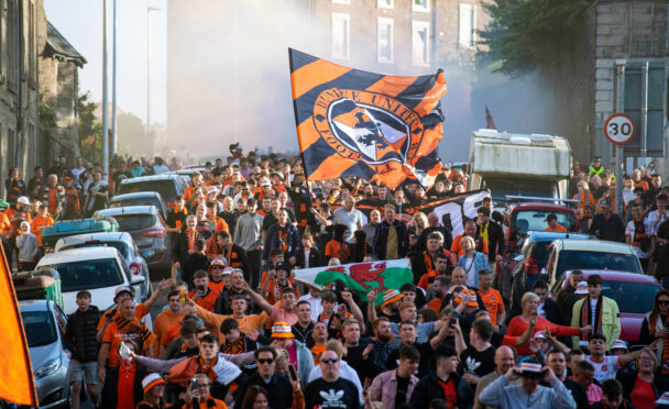 Dundee United fans gather outside the ground before the win over AZ Alkmaar