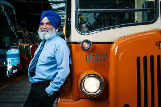 Pioneering bus driver turned police officer Dilawer Singh at the Glasgow Vintage Vehicle Trust