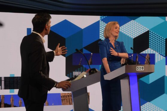 Rishi Sunak and Liz Truss during a BBC debate