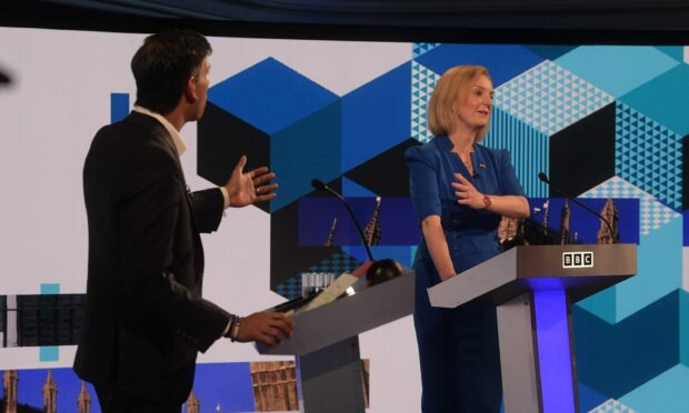 Rishi Sunak and Liz Truss during a BBC debate