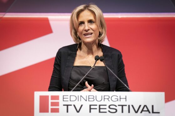 Journalist Emily Maitlis rehearsing ahead of delivering the 2022 MacTaggart Lecture in The Lennox at the EICC at the Edinburgh TV Festival.