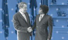 President  Nixon shakes hands with James Brown  in the Oval Office on October 10, 1972,
