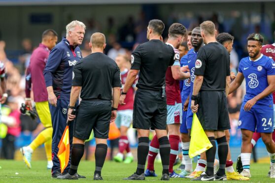 West Ham boss David Moyes fumes at ref Andrew Madley after the official chopped off his side’s ‘equaliser’ using VAR technology against Chelsea last weekend