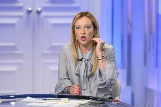 Giorgia Meloni, leader of the nationalist Brothers of Italy party, appears on Italian TV ahead of the country’s general election next week