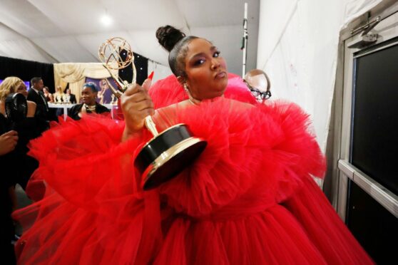 Singer Lizzo clutching her Emmy in LA last week