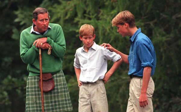 Charles with sons Harry and William at Balmoral in 1997