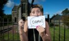 New Barrhead Players founder Alma Mearns  in costume and silent protest at Bourock Church in Barrhead.