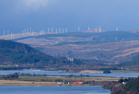 The wind farms in the hills above Rosehall and the Dornoch Firth in Sutherland.