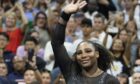 Serena Williams waves to the crowd after the game at the US Open in Flushing Meadows yesterday.