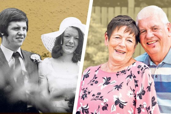 James and Margaret Mitchell on their wedding day in 1972, far left, and now, 50 years later