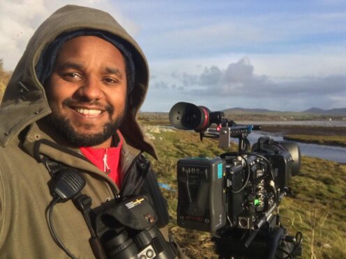 Hamza Yassin filming on location in the Highlands