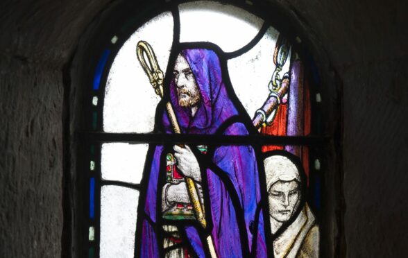 Iona’s St Columba portrayed in stained glass window in Edinburgh Castle
