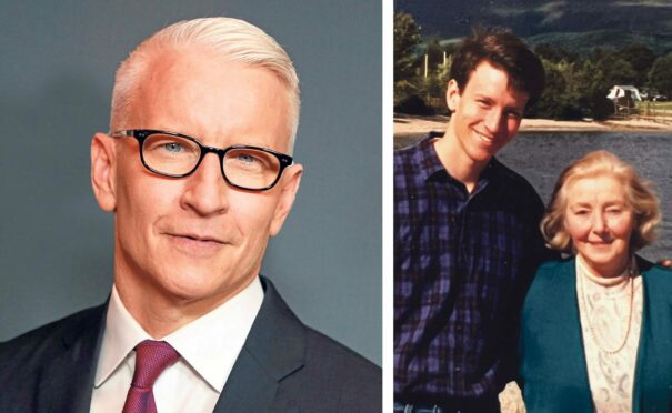 CNN anchor Anderson Cooper in 2019, left, and right with his nanny May McLinden